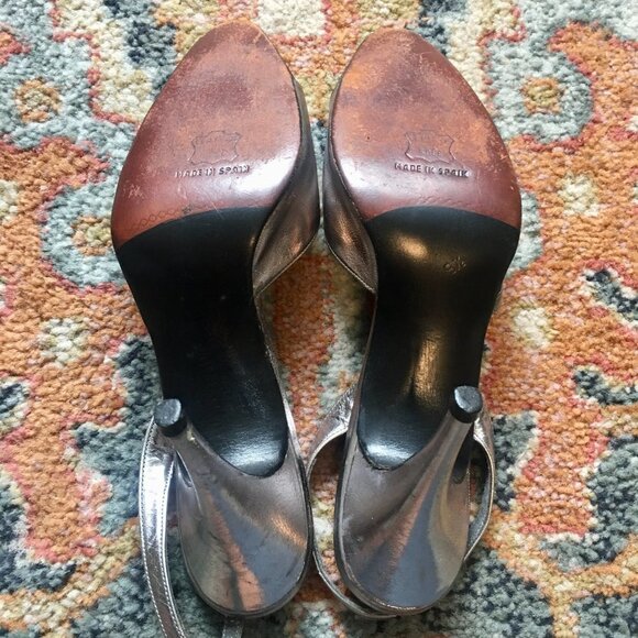 STUART WEITZMAN Vintage Silver Leather Crystals Mesh Slingback Pumps Heels 7N - Picture 9 of 16